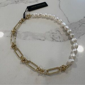 Ann Taylor Gold Link Chain and White Pearl Mixed Necklace